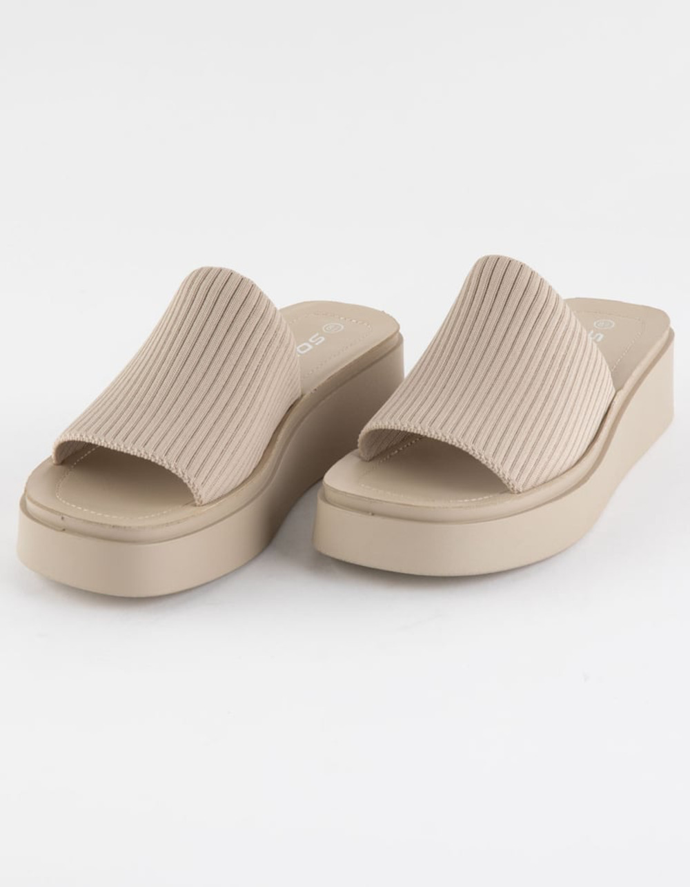 Soda Ribbed Slide Platform Sandals in Beige